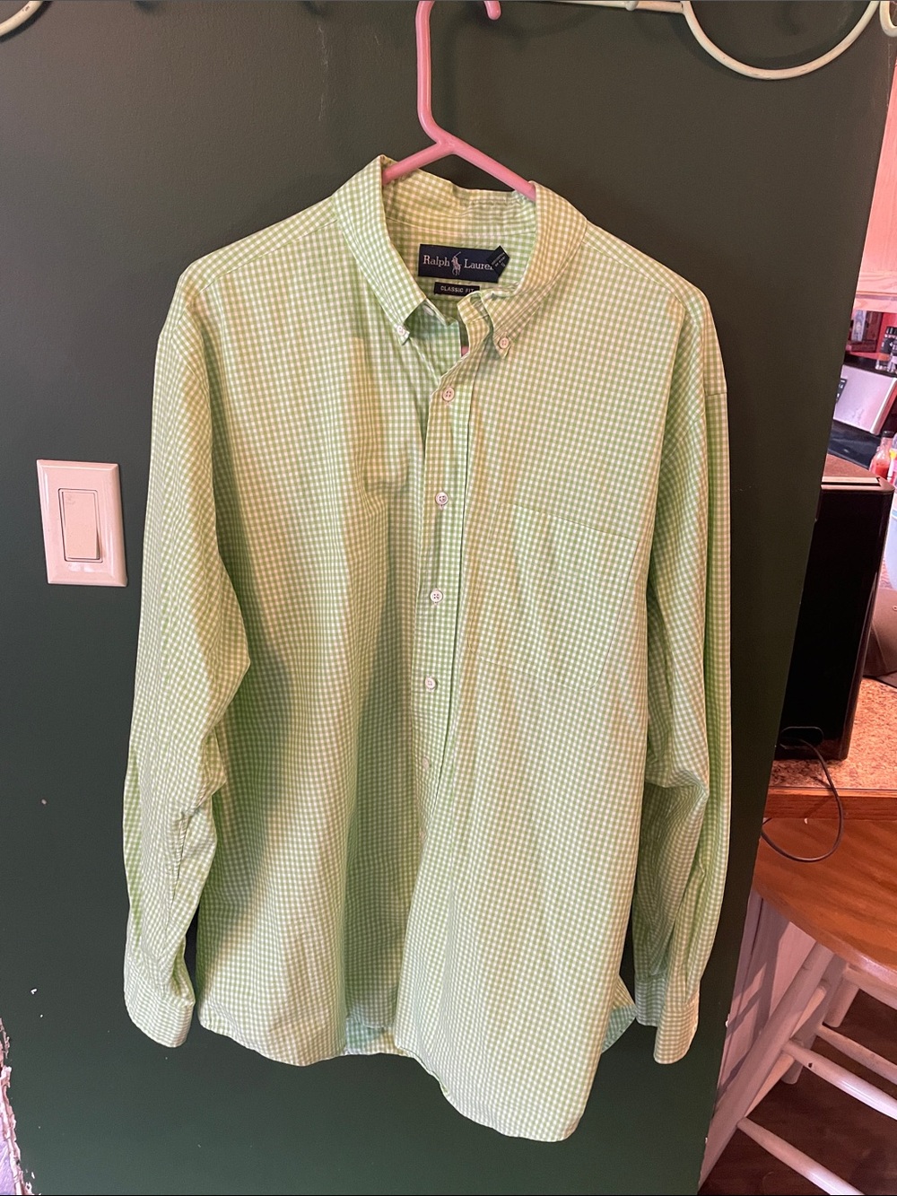 Ralph Lauren Light Green Gingham Button-Down Shirt